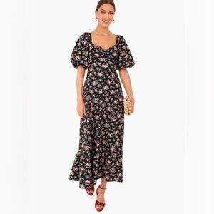 Hyacinth House 
BLACK FLORAL SEAPORT MIDI DRESS
